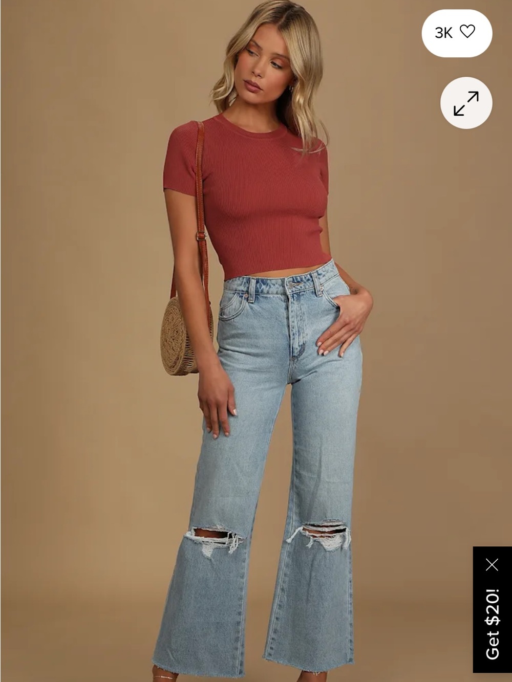 Lulu’s Cute to the Max Rust Red Ribbed Cropped Sweater Top